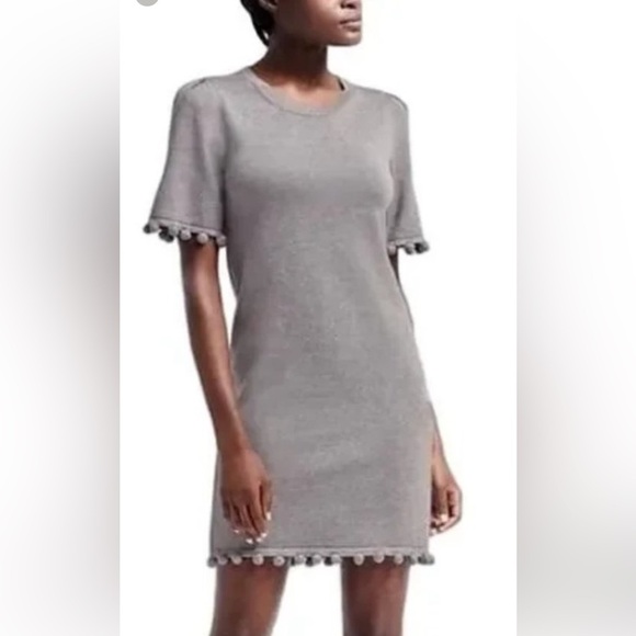 Banana Republic Dresses & Skirts - Banana Republic Women’s Gray‎ Knit Sweater Dress Pom Pom Trim EUC XS